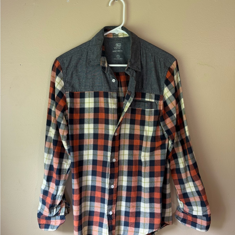 Jack Threads Orange and Navy Plaid Button Up Shirt